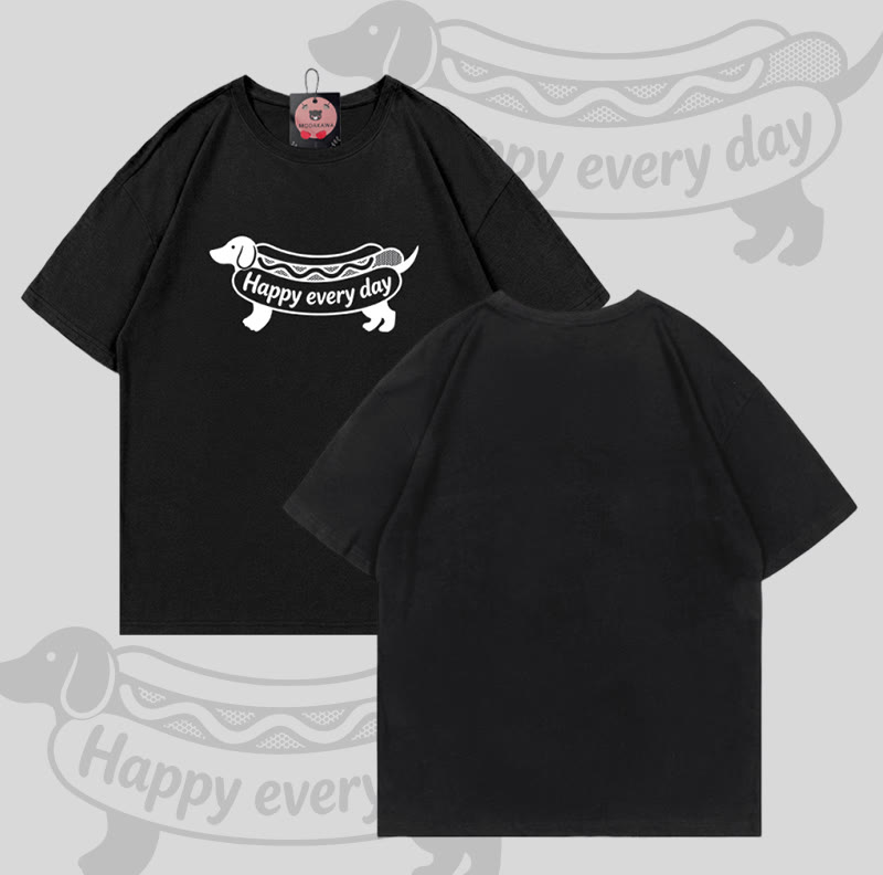 Jeden Tag HAPPY – Hot-Dog-Grafik – Modakawa T-Shirt aus 100 % Baumwolle - Black - 5XL - image 3