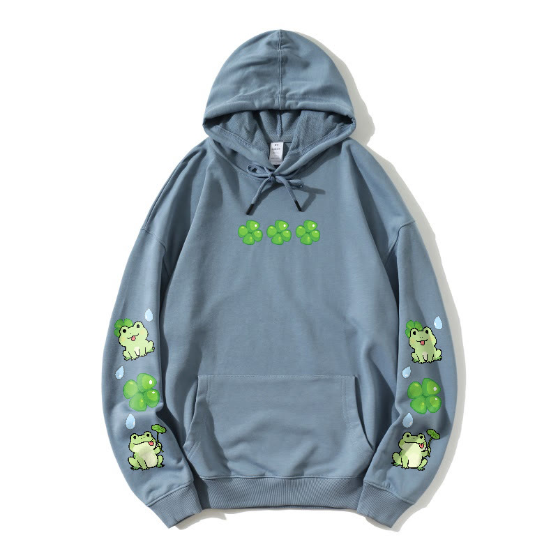 Lockerer Hoodie mit schrulligem Frosch-Motiv - Dusty Blue - 5XL - image 3