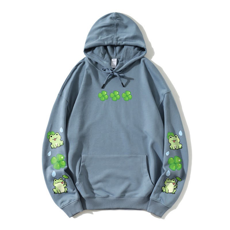 Lockerer Hoodie mit schrulligem Frosch-Motiv - Dusty Blue - 5XL - image 3