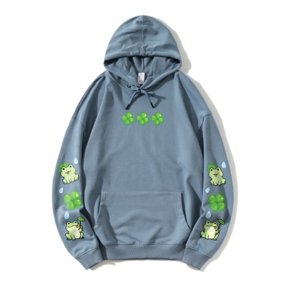 Lockerer Hoodie mit schrulligem Frosch-Motiv - Dusty Blue - 5XL - image 3