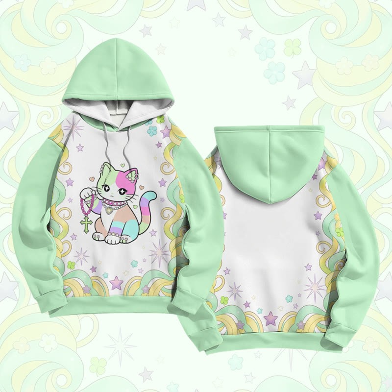 Modakawa Pullover-Hoodie mit maximalistischem Regenbogenkatzen-Modakawa Farben -Design - Green - 6XL - image 2