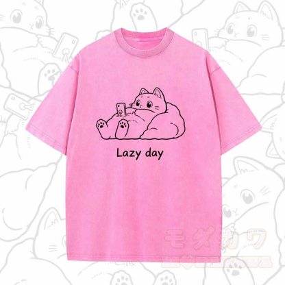MODAKAWA LAZY DAY Kurzarm-T-Shirt mit niedlichem Katzenprint - Pink A - 5XL - image 8