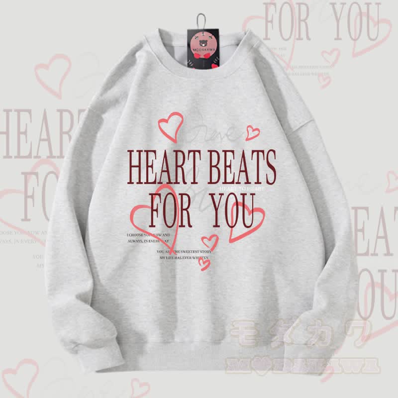 MODAKAWA HEART BEATS FOR YOU Grafik-Partner-Sweatshirt (Unisex) - Hellgrau - 5XL - image 3