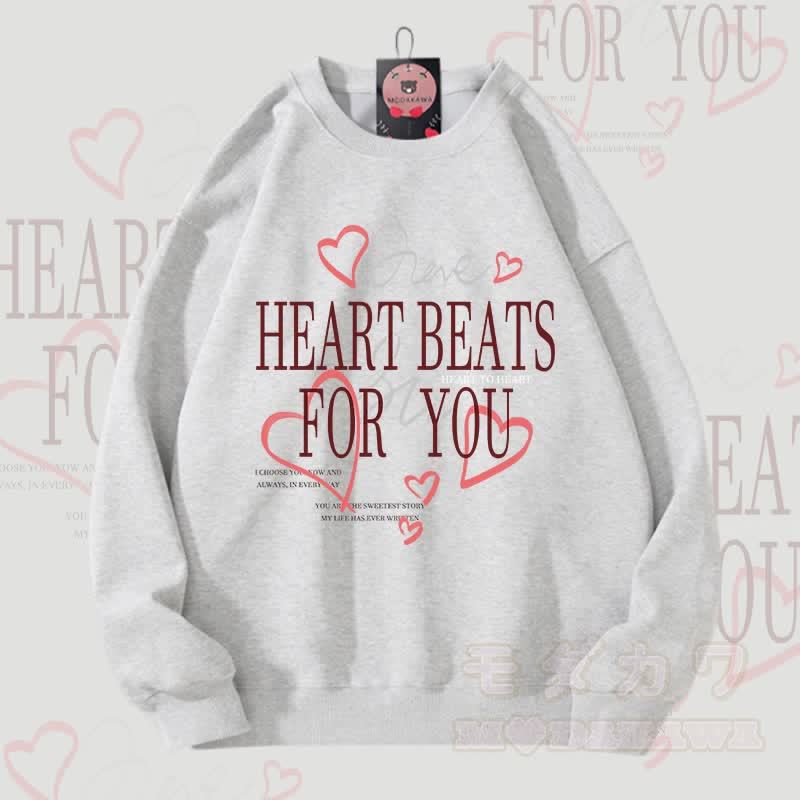MODAKAWA HEART BEATS FOR YOU Grafik-Partner-Sweatshirt (Unisex) - Hellgrau - 5XL - image 3