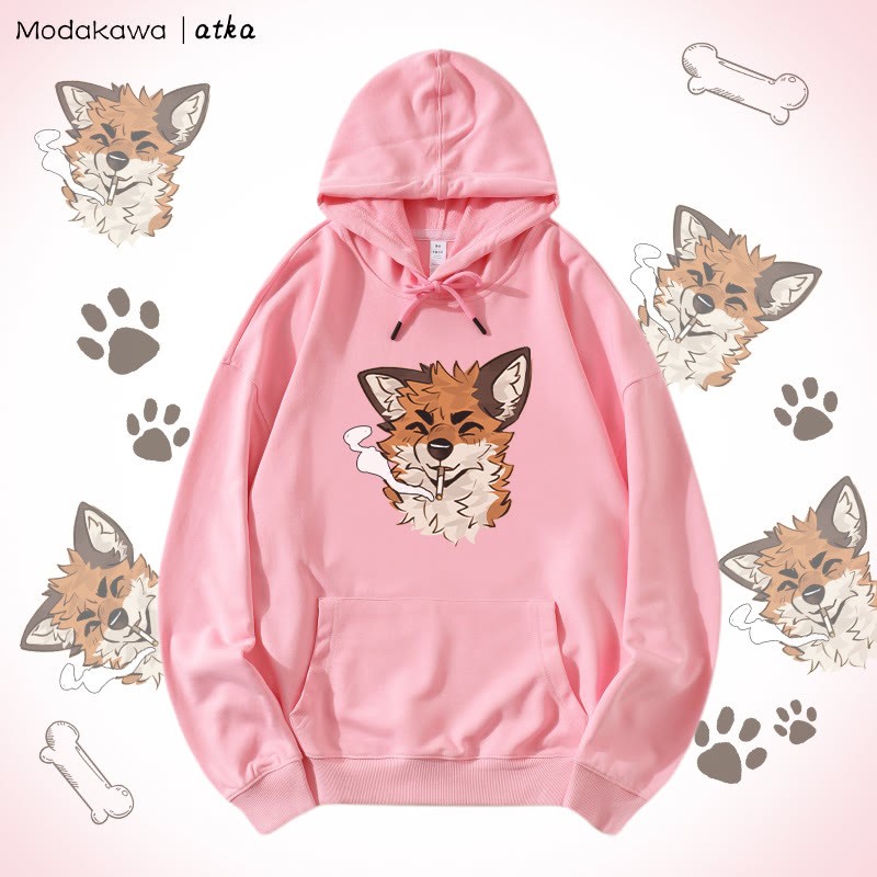 MODAKAWA X atka Fox Smoking Graphic Hoodie - Pink - 5XL - image 5
