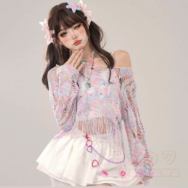 Süßes zweiteiliges Set aus gestricktem Strandkleid und Trägertop mit Lochmuster - Rosa - XL - image 5