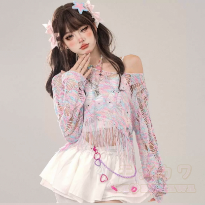 Süßes zweiteiliges Set aus gestricktem Strandkleid und Trägertop mit Lochmuster - Rosa - XL - image 5