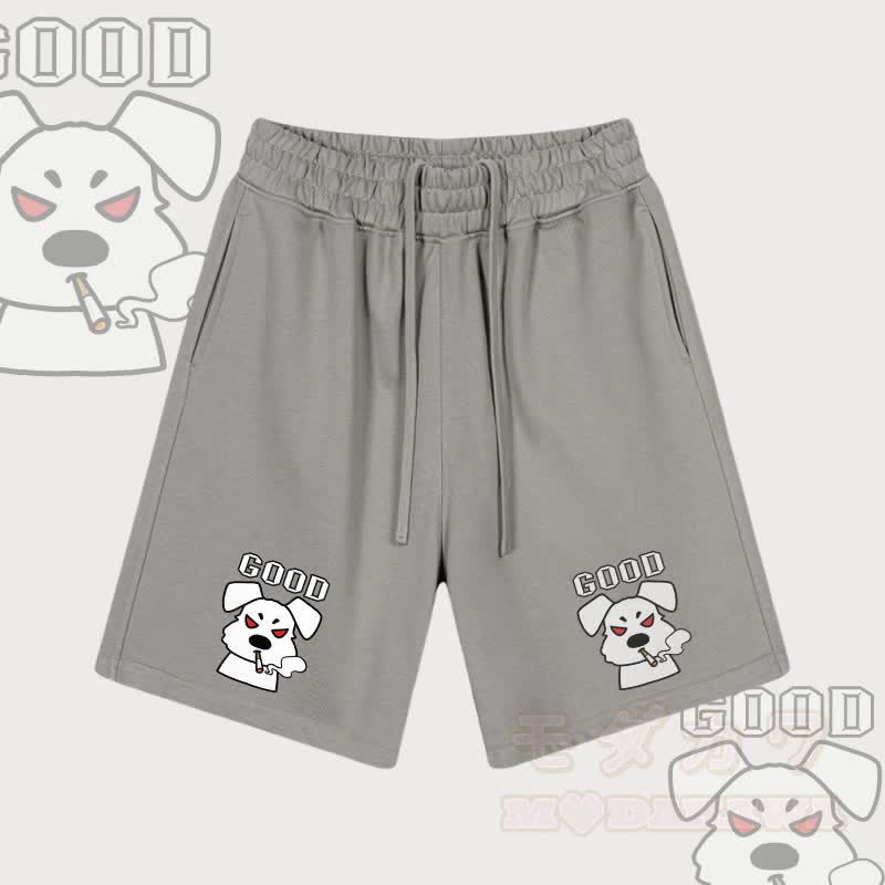 MODAKAWA GOOD Shorts mit Raucherwelpen-Grafik und Kordelzug - Grau - 2XL - image 3