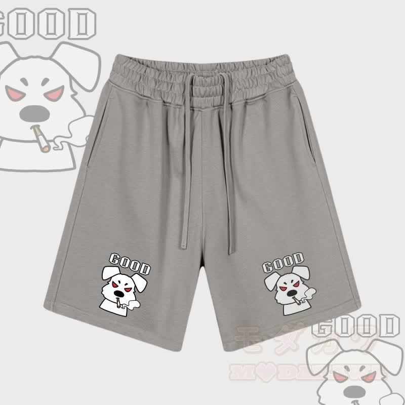 MODAKAWA GOOD Shorts mit Raucherwelpen-Grafik und Kordelzug - Grau - 2XL - image 3