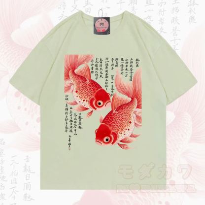 MODAKAWA Sommer-T-Shirt mit Fischgrafik, lockerer Ärmel - Hellgrün - 5XL - image 6