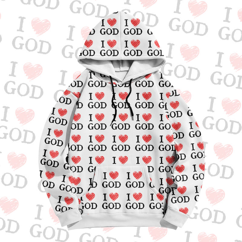 MODAKAWA „ I Love God“ Pullover-Hoodie mit Allover-Print - White - 8XL - image 3