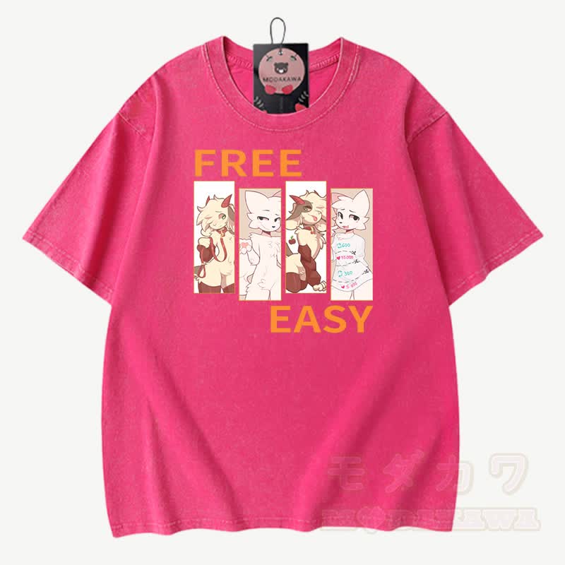 MODAKAWA X zarckets FREE EASY Graphic Vintage Washed 100% Cotton T-Shirt - Rosenrot - 3XL - image 8