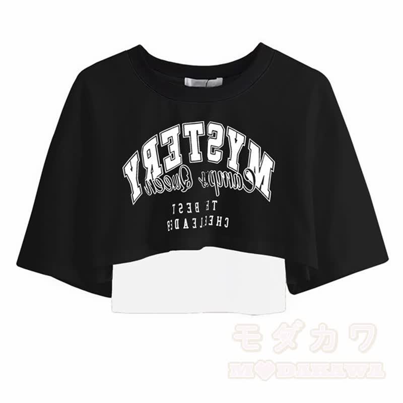 T-Shirt mit gotischem Buchstabenprint, Stufenrock mit Kettenrüschen - Schwarzes Oberteil - 2XL - image 4