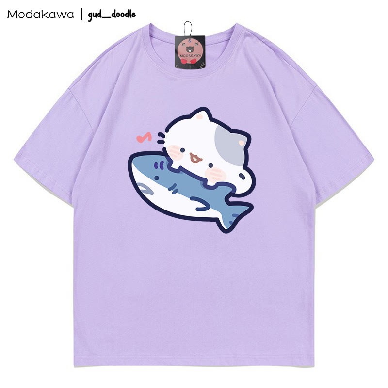 MODAKAWA X gud_doodle T-Shirt mit Kitty-Hai-Print - Purple - 5XL - image 6