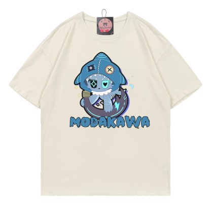 MODAKAWA T-Shirt mit verspieltem Hai-Motiv und dunkler Ästhetik - Beige - A - 5XL - image 7