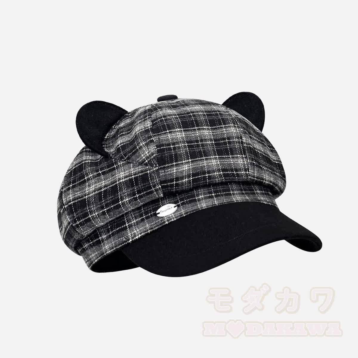 Schwarze Katzenohren-Gothic- Y2K -Baskenmütze - O - M(56-58cm) - image 16