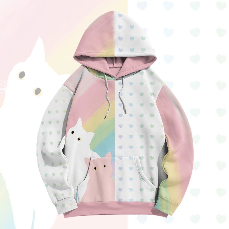 MODAKAWA Pullover-Hoodie mit Allover-Print und Katzenherz-Grafik - image 5