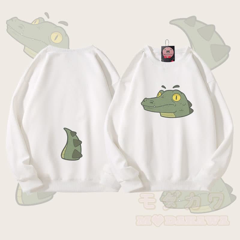 MODAKAWA Unisex-Sweatshirt mit Krokodil-Gesichts- und Schwanzmotiv - Weiß - 5XL - image 3