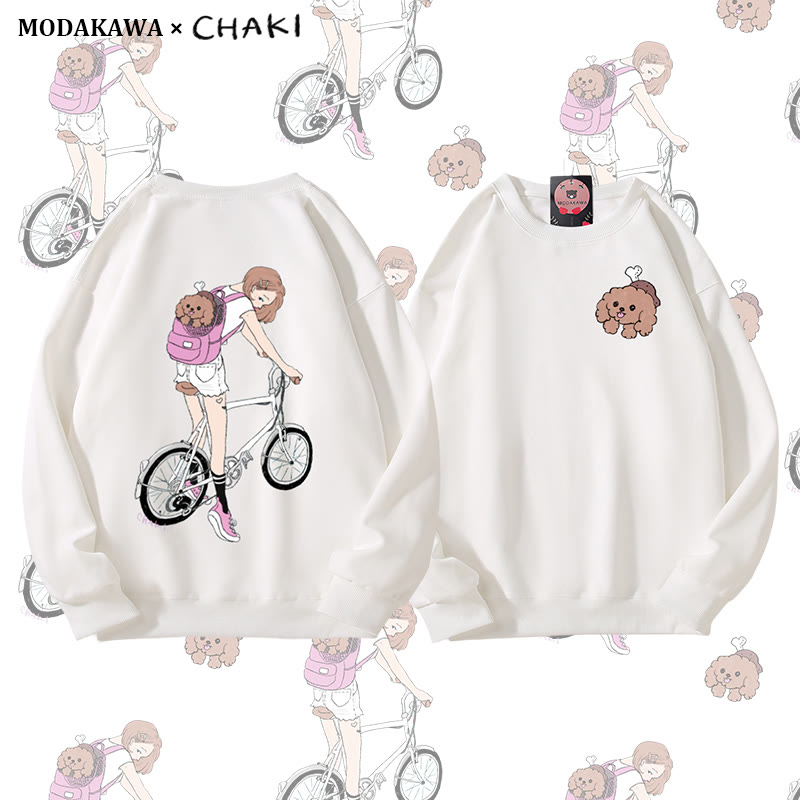 Mädchen fährt Fahrrad mit Welpe im Rucksack, Sweatshirt mit Grafik und Rundhalsausschnitt - White - 5XL - image 4