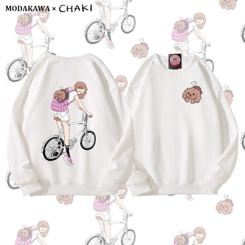 Mädchen fährt Fahrrad mit Welpe im Rucksack, Sweatshirt mit Grafik und Rundhalsausschnitt - White - 5XL - image 4