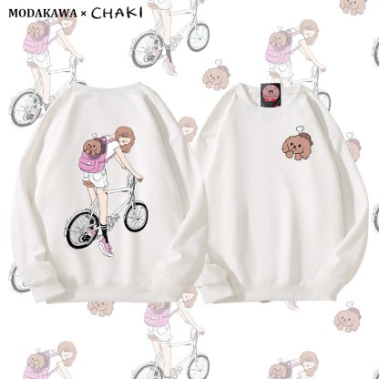 Mädchen fährt Fahrrad mit Welpe im Rucksack, Sweatshirt mit Grafik und Rundhalsausschnitt - White - 5XL - image 4