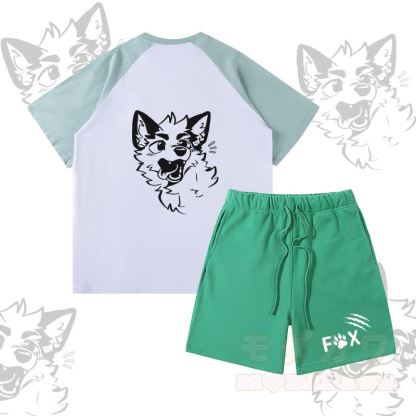 MODAKAWA X atka Fox Graphic Farben Block Pocket T-Shirt Shorts passendes Outfit - Satz C - XL - image 3