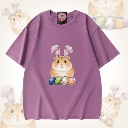 Modakawa Unisex Vintage Washed T-Shirt mit Osterei-Hamster-Motiv - Purple - 5XL - image 7
