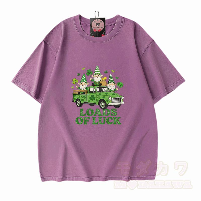 Lucky LOADS OF LUCK St. Pakrit's Day Grafik Modakawa Vintage gewaschenes T-Shirt aus 100% Baumwolle - Lila - 5XL - image 6