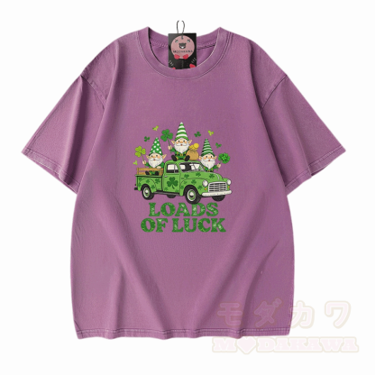 Lucky LOADS OF LUCK St. Pakrit's Day Grafik Modakawa Vintage gewaschenes T-Shirt aus 100% Baumwolle - Lila - 5XL - image 6