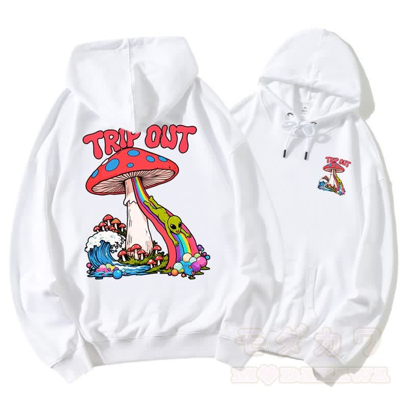 TRIP OUT Alien Sliding Down Regenbogen Pilz Grafik Paar Passender Hoodie - Weiß - 5XL - image 6