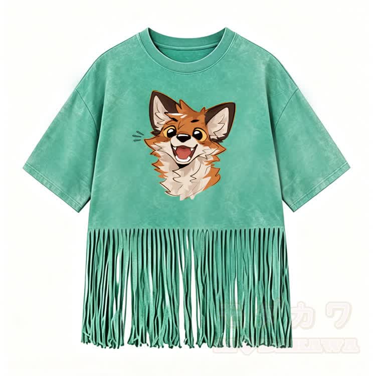 MODAKAWA X atka Fox Graphic Washed T-Shirt & Studded Denim Shorts - Grünes T-Shirt - 5XL - image 5