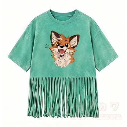 MODAKAWA X atka Fox Graphic Washed T-Shirt & Studded Denim Shorts - Grünes T-Shirt - 5XL - image 5