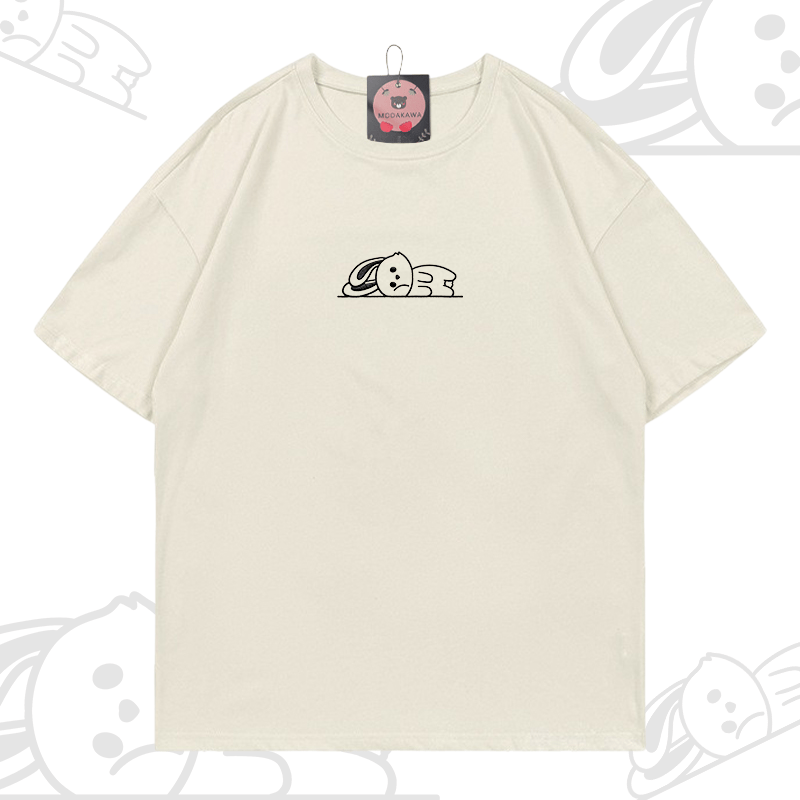 Modakawa-Baumwoll-T-Shirt mit besticktem liegenden Kaninchen - Beige - 5XL - image 5