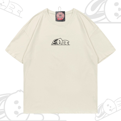 Modakawa-Baumwoll-T-Shirt mit besticktem liegenden Kaninchen - Beige - 5XL - image 5