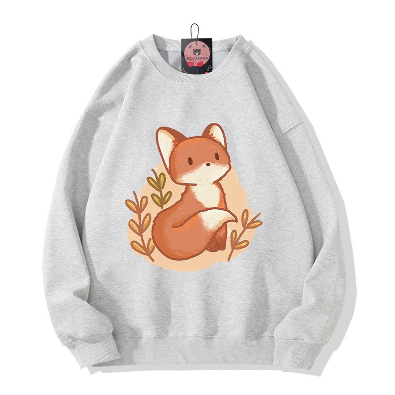 Modakawa Cartoon Fox Print Rundhals Plüsch-Sweatshirt - Grey - 3XL - image 5