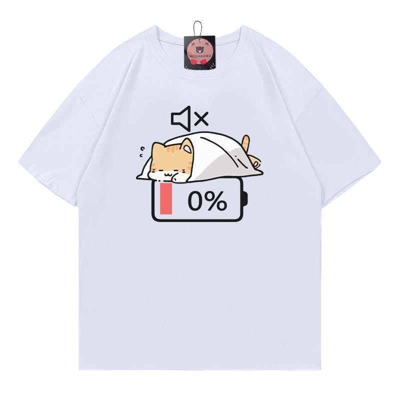 0% Akku Stummes Katzen-Print-T-Shirt - White - 5XL - image 3