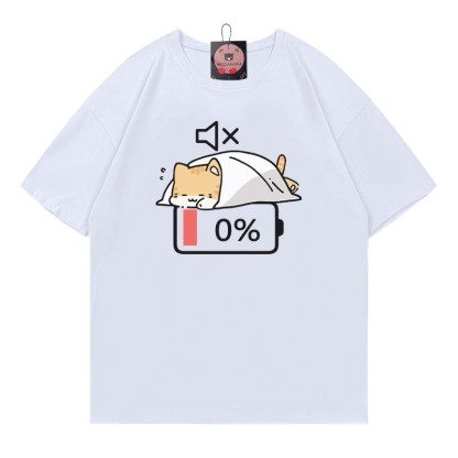 0% Akku Stummes Katzen-Print-T-Shirt - White - 5XL - image 3