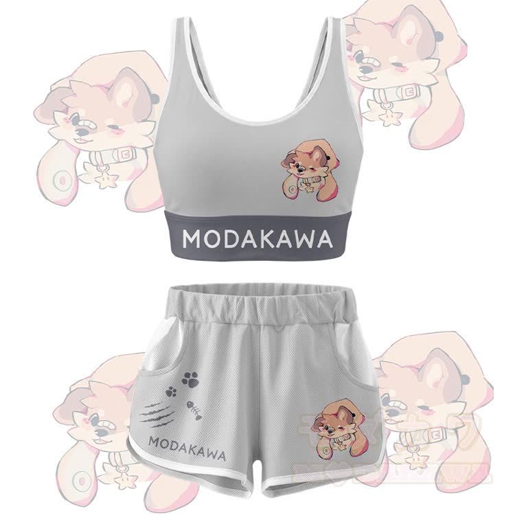 MODAKAWA X popipeko Puppy Graphic Crop Tank Tank Sport Top Shorts Bikini Matching Outfit - Graues Set - 5XL - image 14