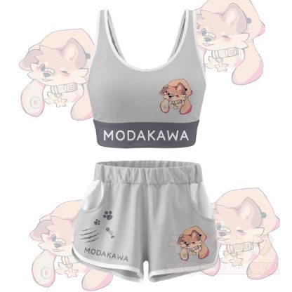 MODAKAWA X popipeko Puppy Graphic Crop Tank Tank Sport Top Shorts Bikini Matching Outfit - Graues Set - 5XL - image 14