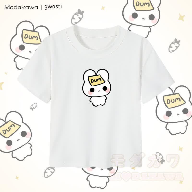 MODAKAWA X gwosti DUM Bunny Graphic Damen Cropped T-Shirt, 92 % gekämmte Baumwolle - Weiß - XL - image 4