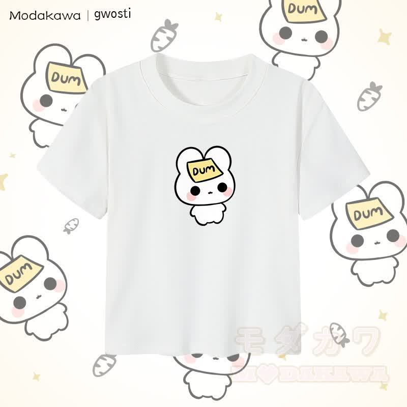 MODAKAWA X gwosti DUM Bunny Graphic Damen Cropped T-Shirt, 92 % gekämmte Baumwolle - Weiß - XL - image 4