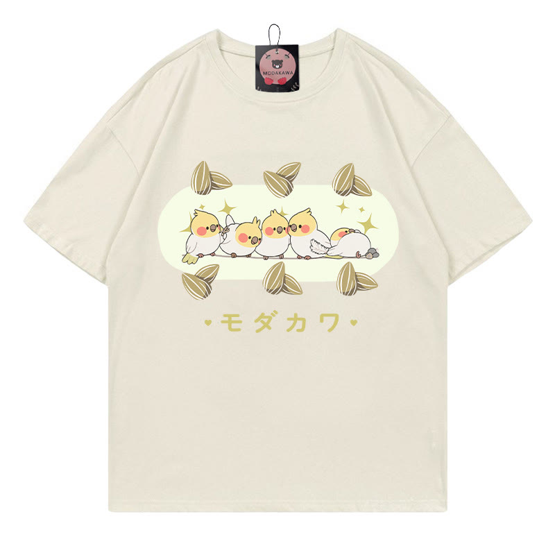 Modakawa T-Shirt mit Vogel-Buchstaben-Print - Beige - 5XL - image 3