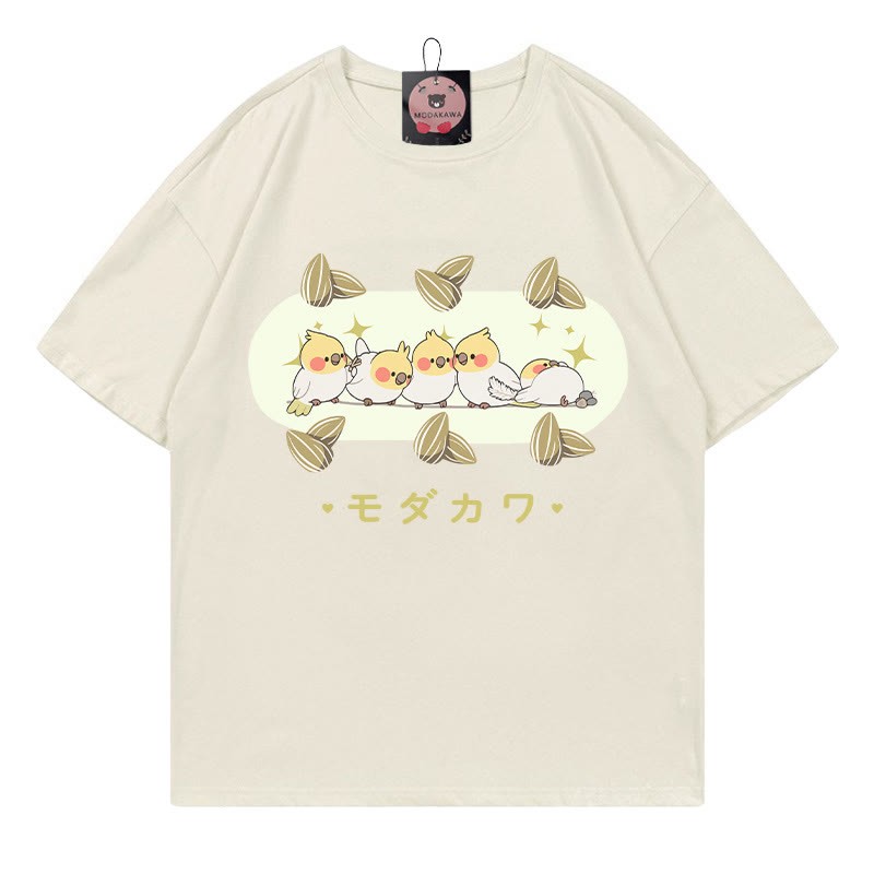 Modakawa T-Shirt mit Vogel-Buchstaben-Print - Beige - 5XL - image 3