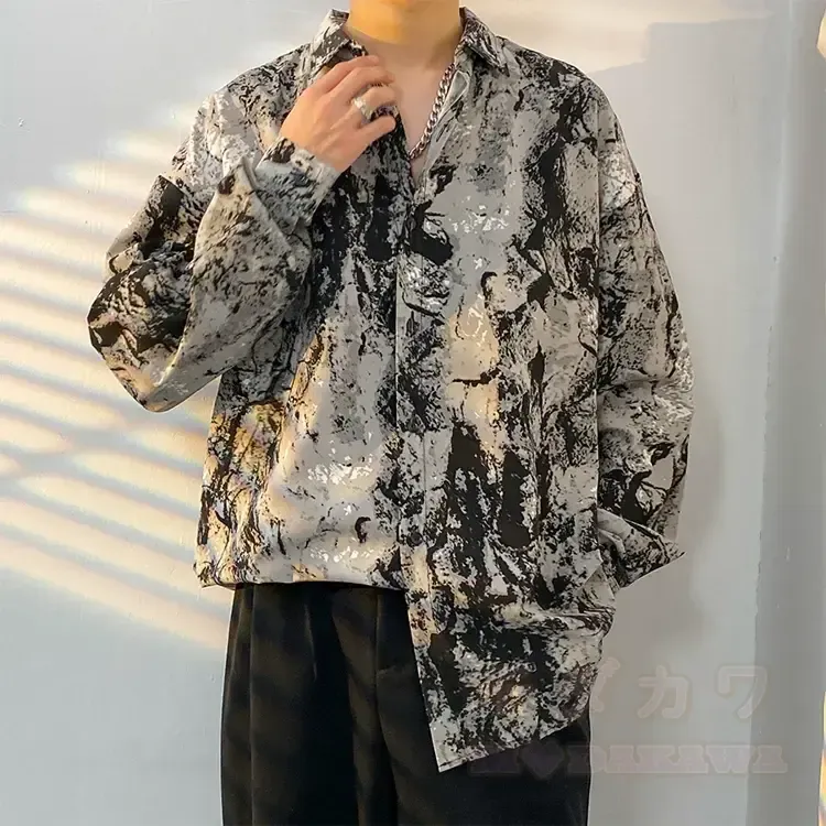Herren-Langarmhemd mit Vintage-Print und Knopfleiste - Mehrfarbig P - 3XL - image 17