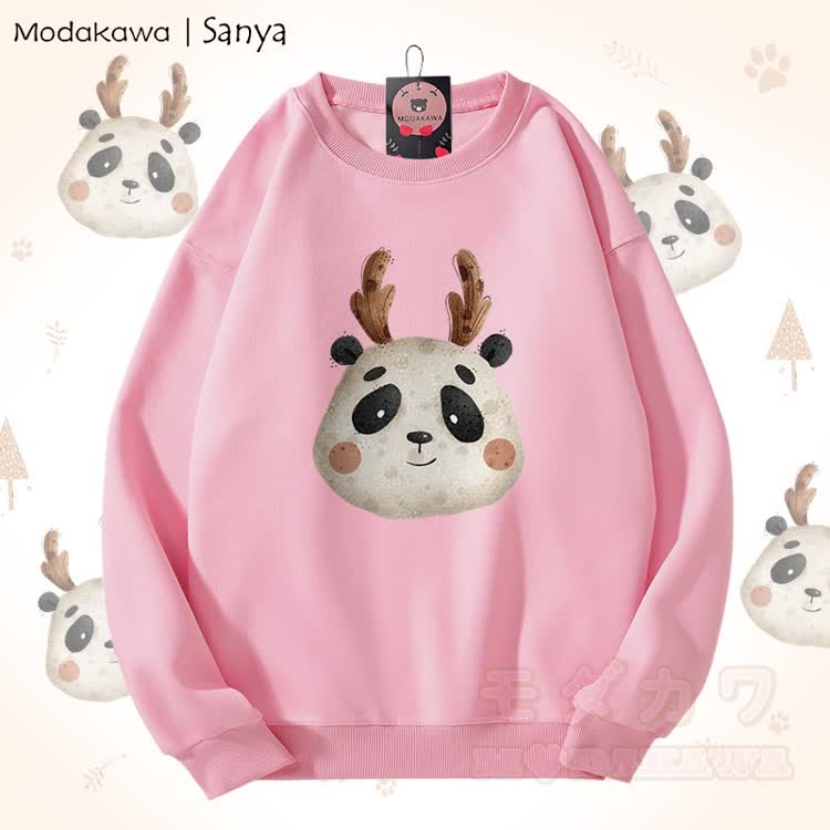 MODAKAWA X Sanya Unisex-Sweatshirt mit niedlichem Hirschmotiv - Rosa - 5XL - image 4