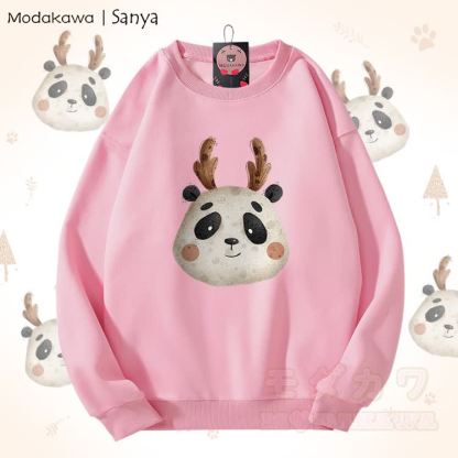 MODAKAWA X Sanya Unisex-Sweatshirt mit niedlichem Hirschmotiv - Rosa - 5XL - image 4