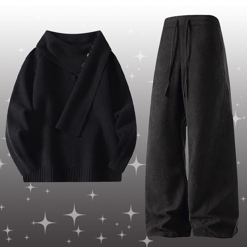 Zweiteiler bestehend aus unregelmäßig gestricktem Pullover und Cordhose - Set E - 4XL - image 5