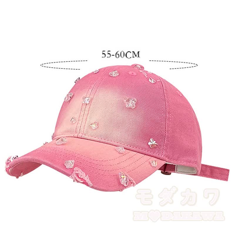 Baseballkappe mit Strasssteinen und Schmetterlingsmotiv im Used-Look - image 7