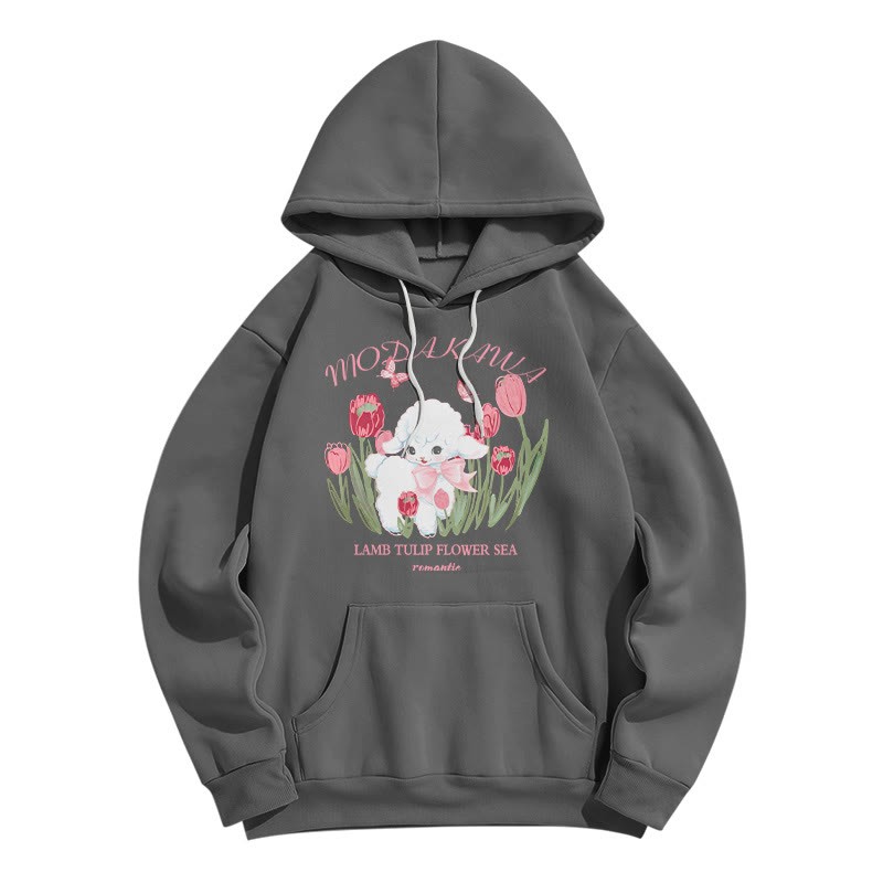 Modakawa Hoodie mit Farbverlauf, Lamm- und Buchstabenprint, lockere Passform - Grey - 8XL - image 3