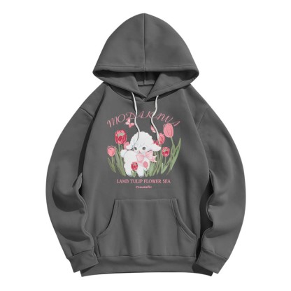 Modakawa Hoodie mit Farbverlauf, Lamm- und Buchstabenprint, lockere Passform - Grey - 8XL - image 3